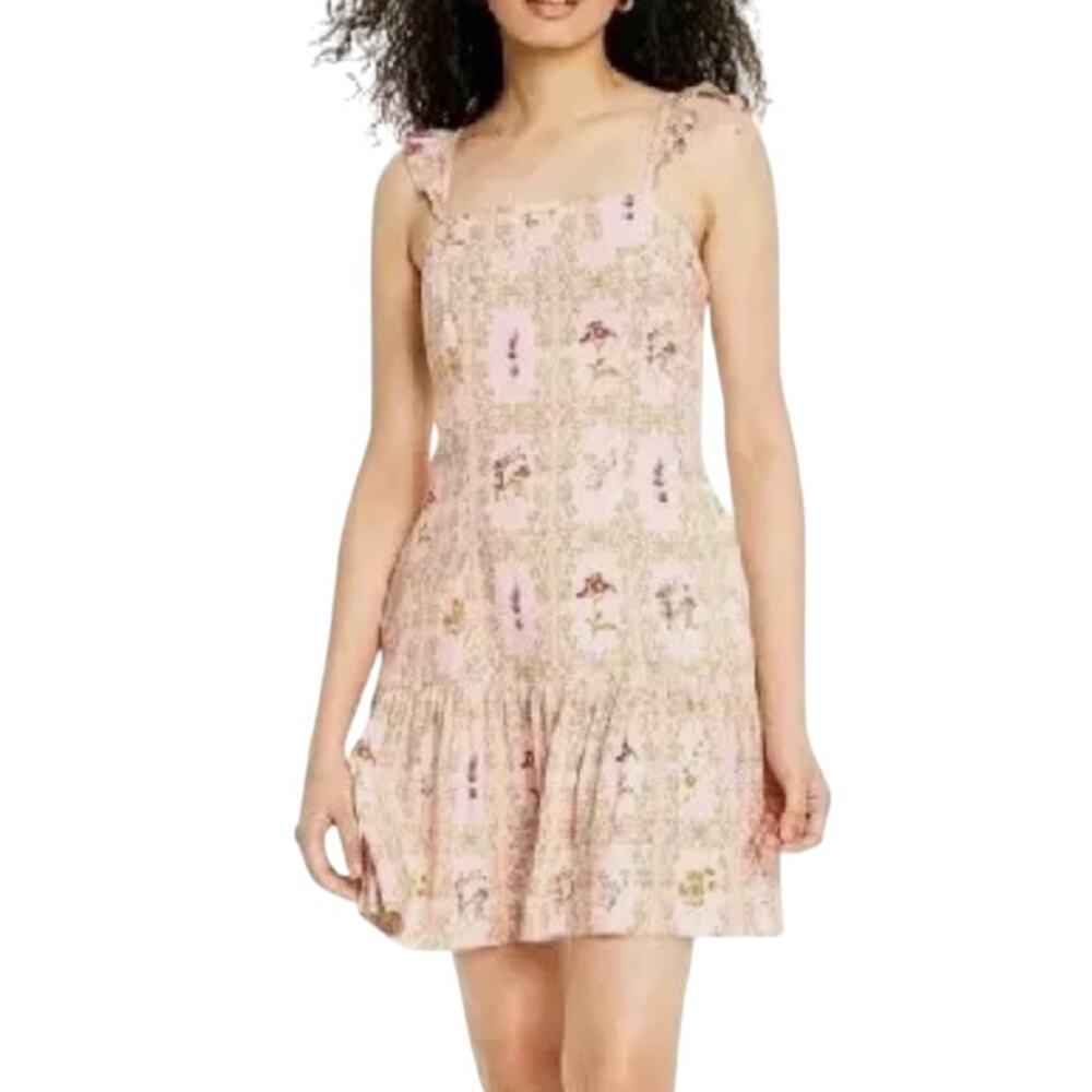 Aguabendita X Target Dainty Floral Tile Flutter Sleeve Mini Dress Pink, Size XXL